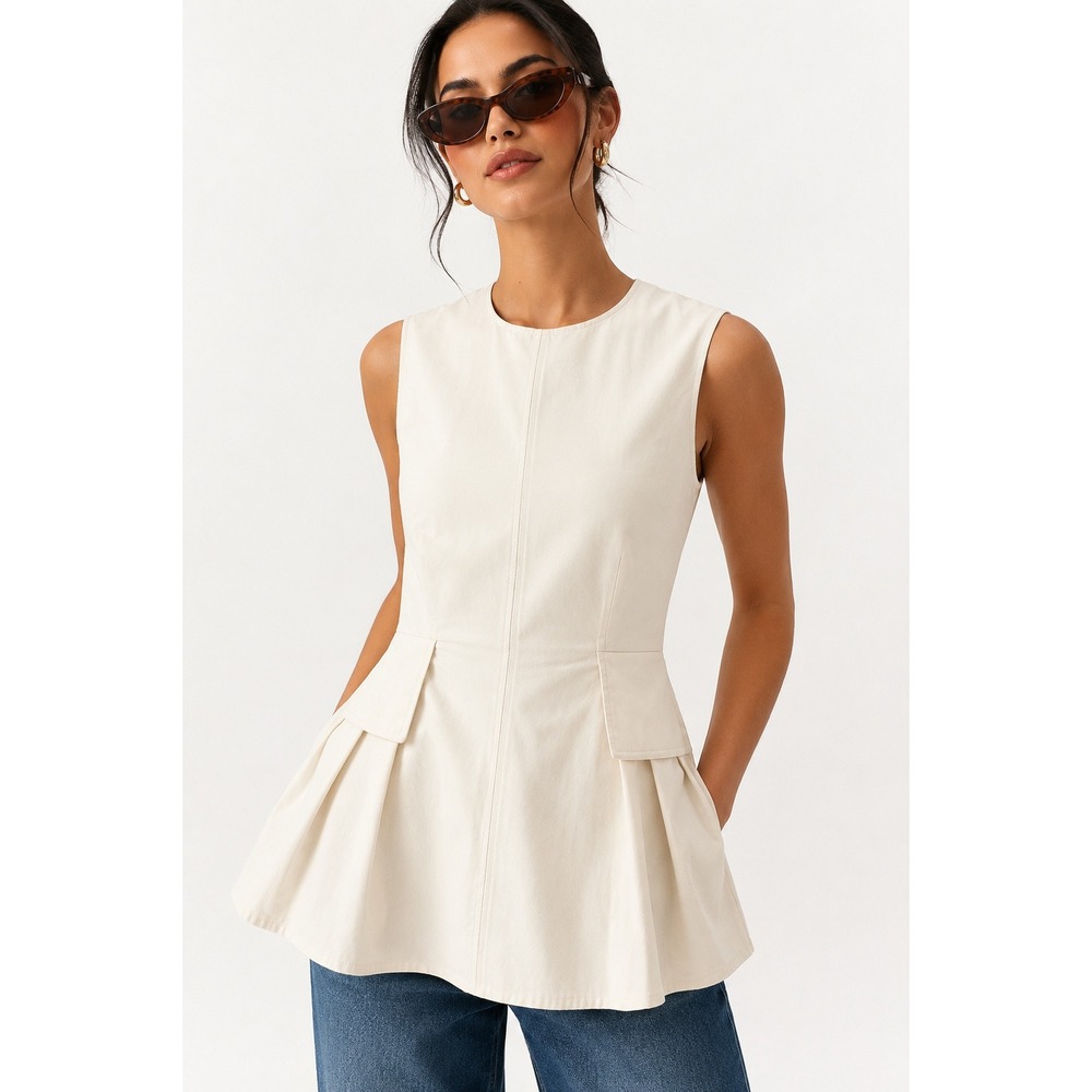 NTW Anthropologie Mare Mare Top Peplum Womens XL Ivory Minimalist Boho Career